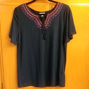 NWT, Westport, Blouse w, Embroidered Collar, Sz. L